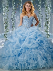 Elegant Brush Train Big Puffy Sweet 16 Dresses  with Beading and Ruffles