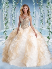 Exclusive Blue and White Quinceanera Dress in Beaded Decorated Cap Sleeves