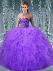 Exquisite Beaded and Ruffled Big Puffy Quinceanera Gown in Turquoise