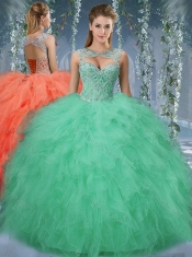 Exquisite Beaded and Ruffled Big Puffy Quinceanera Gown in Turquoise