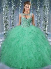 Exquisite Beaded and Ruffled Big Puffy Quinceanera Gown in Turquoise