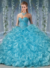 Gorgeous Beaded and Ruffled Big Puffy Quinceanera Dress in Aqua Blue