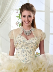 Gorgeous Beaded Brush Train Detachable Sweet 16 Dresses with Rolling Flower