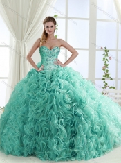 Gorgeous Beaded Brush Train Detachable Sweet 16 Dresses with Rolling Flower