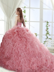 Gorgeous Beaded Brush Train Detachable Sweet 16 Dresses with Rolling Flower