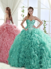 Gorgeous Beaded Brush Train Detachable Sweet 16 Dresses with Rolling Flower