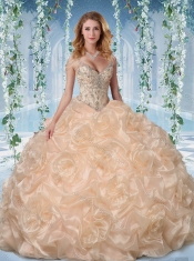 Gorgeous Cap Sleeves Beaded Light Blue Sweet 16 Dresses with Deep V Neck