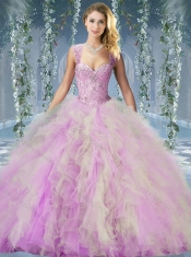 Gorgeous Rainbow Big Puffy Quinceanera Gown with Beading and Ruffles