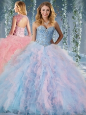 Gorgeous Rainbow Big Puffy Quinceanera Gown with Beading and Ruffles