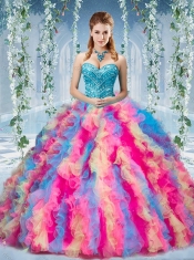 Gorgeous Rainbow Colored Big Puffy Quinceanera Dress with Beading and Ruffles