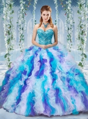 Gorgeous Rainbow Colored Big Puffy Quinceanera Dress with Beading and Ruffles