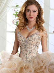 Gorgeous Rolling Flowers Deep V Neck Detachable Quinceanera Dresses with Cap Sleeves