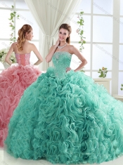 Lovely Brush Train Mint Detachable Quinceanera Dresses with Beading