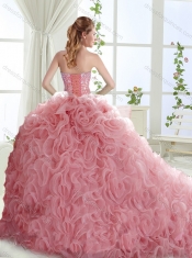 Lovely Brush Train Mint Detachable Quinceanera Dresses with Beading