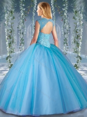 Lovely Pink Big Puffy Beaded Quinceanera Dress with Brush Train