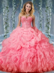 Luxurious Organza Big Puffy Watermelon Quinceanera Dresses with Beading and Ruffles