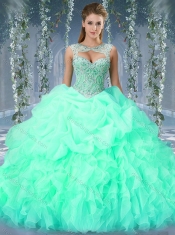 Luxurious Organza Big Puffy Watermelon Quinceanera Dresses with Beading and Ruffles