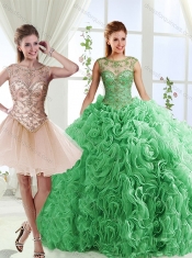 Luxurious See Through Scoop Green Detachable Dresses with Brush Train