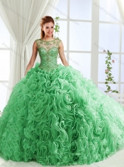 Luxurious See Through Scoop Green Detachable Dresses with Brush Train