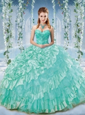 Modest Beaded and Ruffled Big Puffy Quinceanera Dresses in Organza and Taffeta