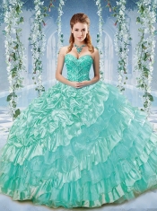 Modest Beaded and Ruffled Big Puffy Quinceanera Dresses in Organza and Taffeta