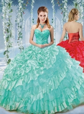 Modest Beaded and Ruffled Big Puffy Quinceanera Dresses in Organza and Taffeta