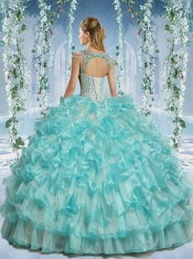 Popular Deep V Neck Big Puffy Cheap Quinceanera Dresses with Beaded Decorated Cap Sleeves
