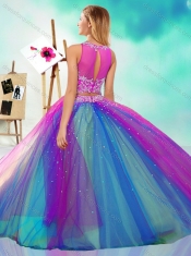 Rainbow Colored Big Puffy Detachable Quinceanera Dress with See Through