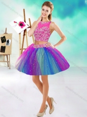 Rainbow Colored Big Puffy Detachable Quinceanera Dress with See Through