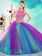Rainbow Colored Big Puffy Detachable Quinceanera Dress with See Through