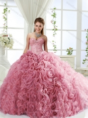 Romantic Beaded and Rolling Flowers Detachable Detachable Dresses with Brush Train