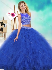 See Through Two Piece Red Quinceanera Dress with Beading and Ruffles