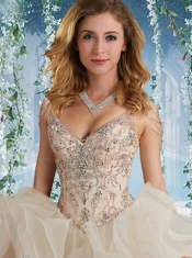 The Super Hot Beaded Decorated Cap Sleeves Sweet 16 Dresses  with Deep V Neck