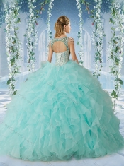 The Super Hot Beaded Decorated Cap Sleeves Sweet 16 Dresses  with Deep V Neck