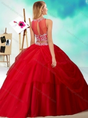 Two Piece See Through Beaded Quinceanera Dress in Orange Red