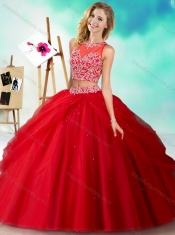 Two Piece See Through Beaded Quinceanera Dress in Orange Red