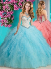 Affordable Beaded and Ruffled Organza Quinceanera Gown with Big Puffy