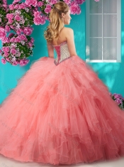 Affordable Beaded and Ruffled Organza Quinceanera Gown with Big Puffy