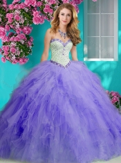 Affordable Beaded and Ruffled Organza Quinceanera Gown with Big Puffy