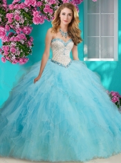 Affordable Beaded and Ruffled Organza Quinceanera Gown with Big Puffy
