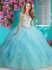 Affordable Beaded and Ruffled Organza Quinceanera Gown with Big Puffy