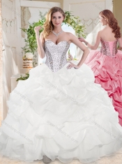 Beautiful Ball Gown Sweetheart Organza Beading and Bubbles Quinceanera Dress in White