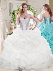 Beautiful Ball Gown Sweetheart Organza Beading and Bubbles Quinceanera Dress in White
