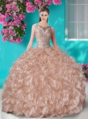 Beautiful Beaded and Ruffled 15th Birthday Dresses  with See Through Scoop