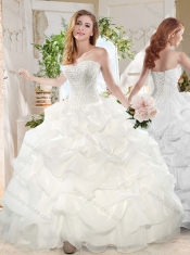 Cheap Puffy Sweetheart Beaded Long Quinceanera Dress for Party