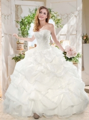 Cheap Puffy Sweetheart Beaded Long Quinceanera Dress for Party