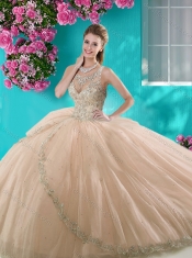 Cheap See Through Scoop Organza Quinceanera Dress with Beading