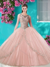 Cheap See Through Scoop Organza Quinceanera Dress with Beading
