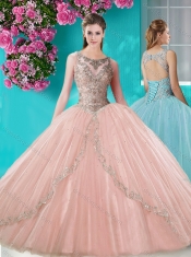 Cheap See Through Scoop Organza Quinceanera Dress with Beading