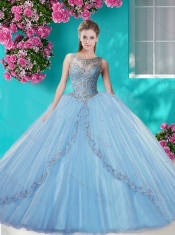 Cheap See Through Scoop Organza Quinceanera Dress with Beading